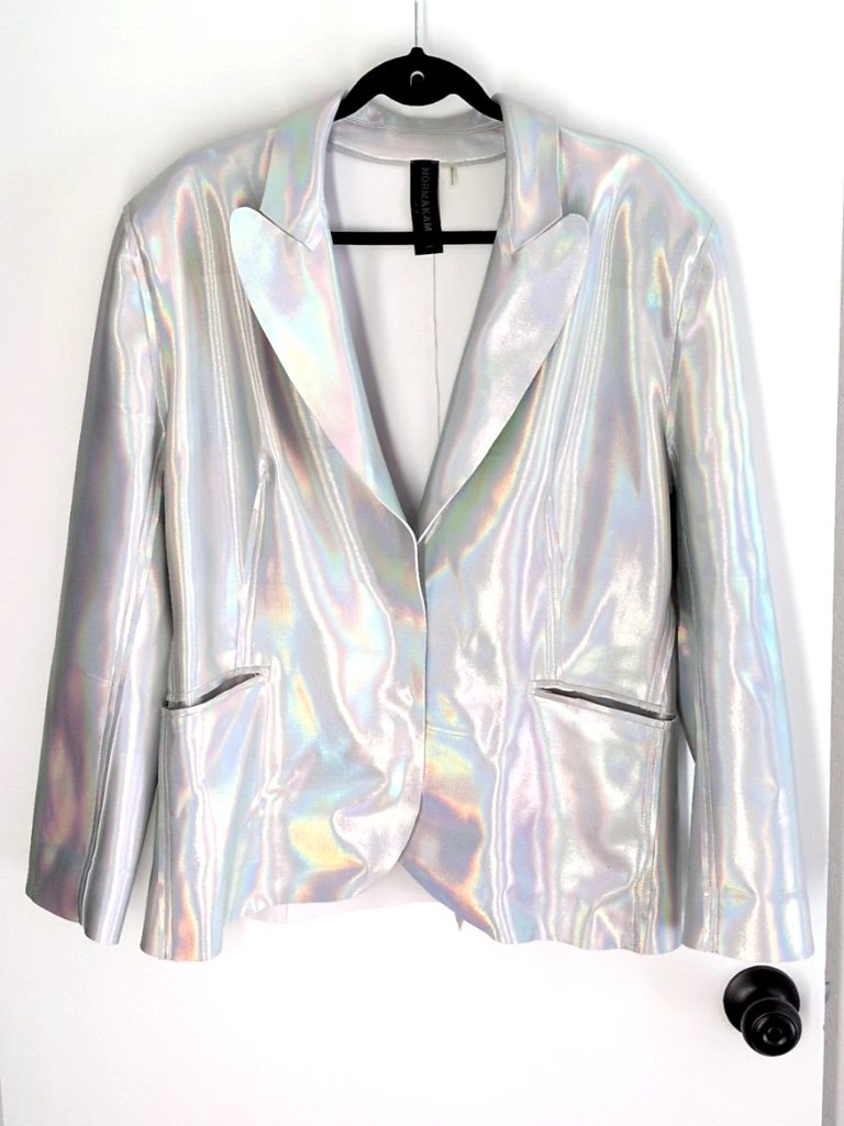 Norma Kamali Silver Holographic Blazer Xl/42